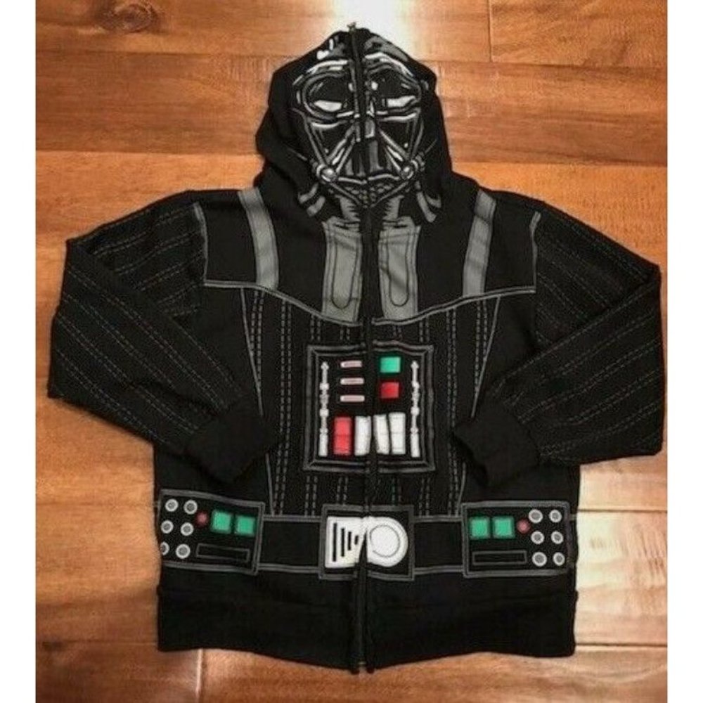 Star Wars Full Face Mask Hoodie Boys Large Darth Vader Cotton Blend Long Sleeve